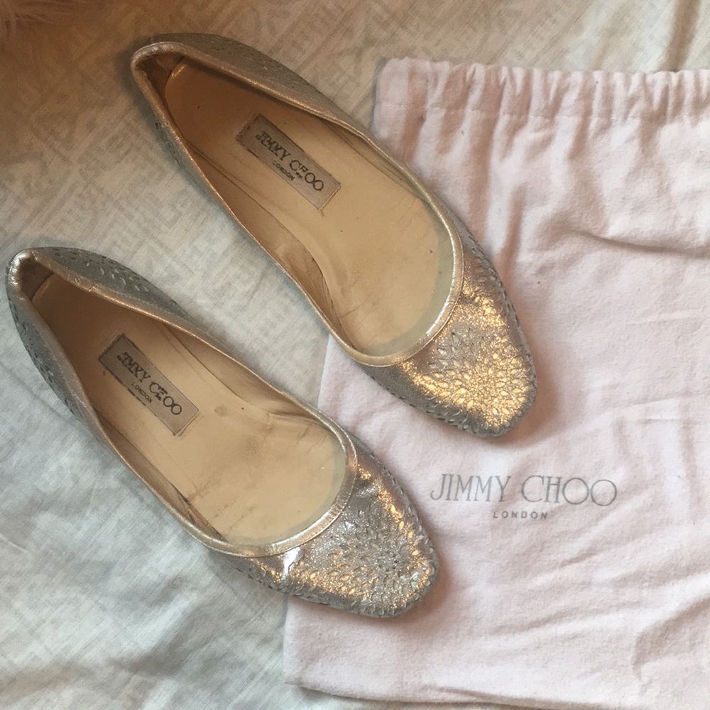 AUTHENTIC JIMMY CHOO Silver Glitter Flats